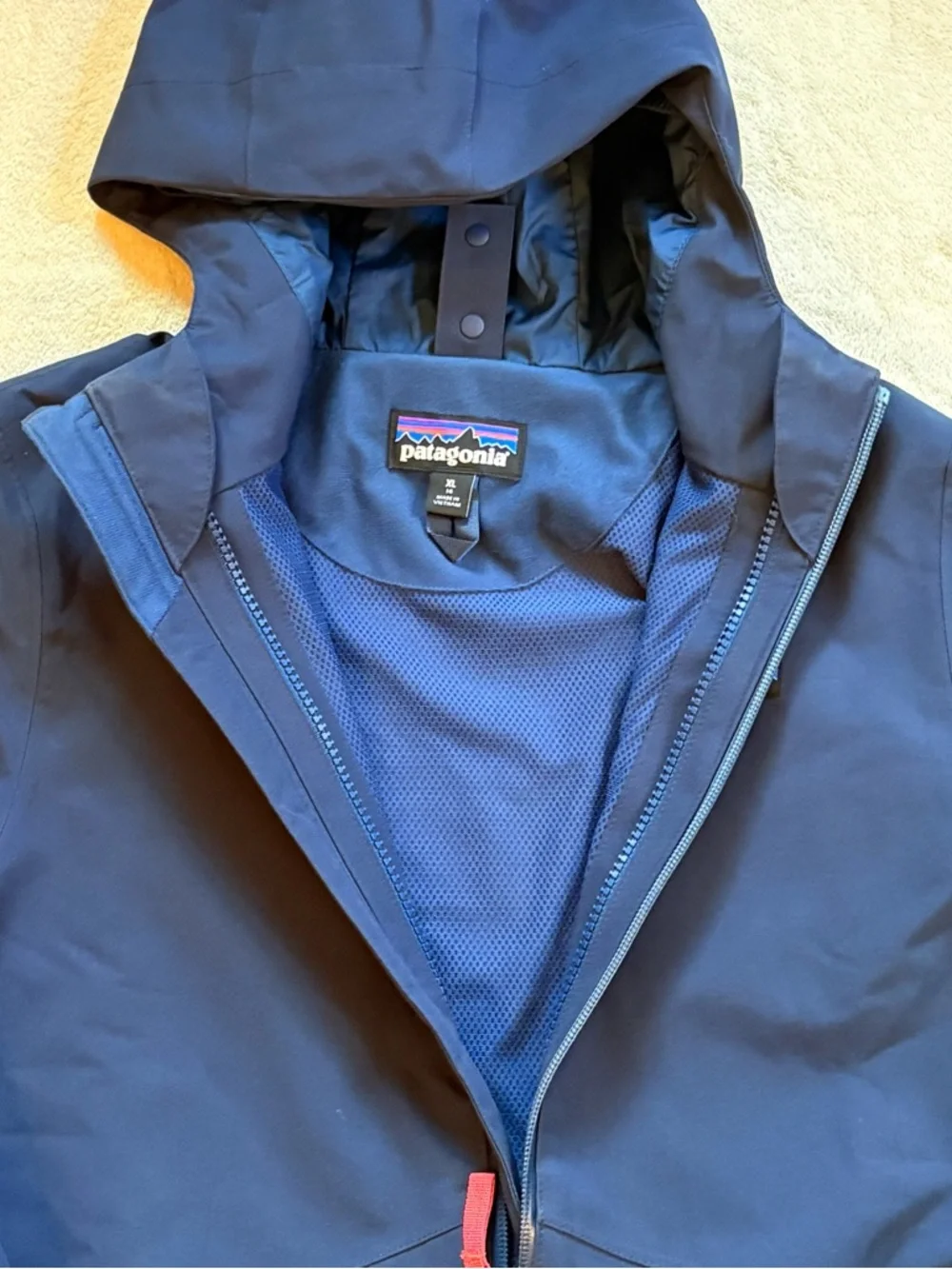 Patagonia Navy Waterproof H2NO Hooded Jacket with Pink Zip Pulls Sz XL